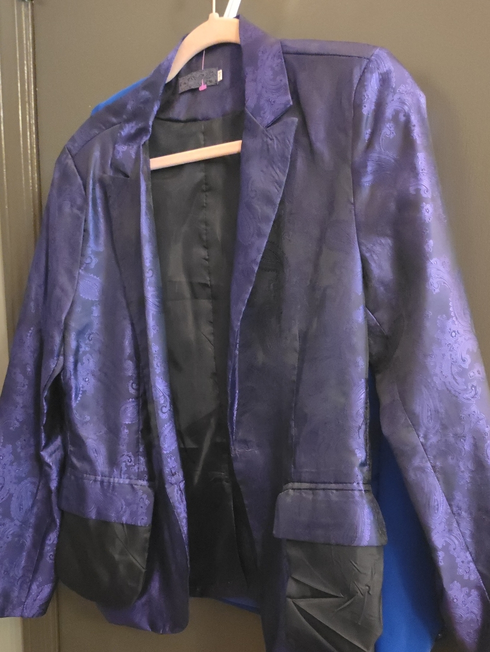 Purple Paisley Satin Blazer Jacket - Women